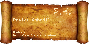 Preidt Ambró névjegykártya